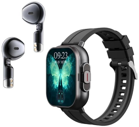 VELATEMOR Montre Intelligente avec écouteurs pour iOS pour, Montre Intelligente Fil avec Bracelet et écran en Silicone, Détection de Remise en Forme Toute la Journée