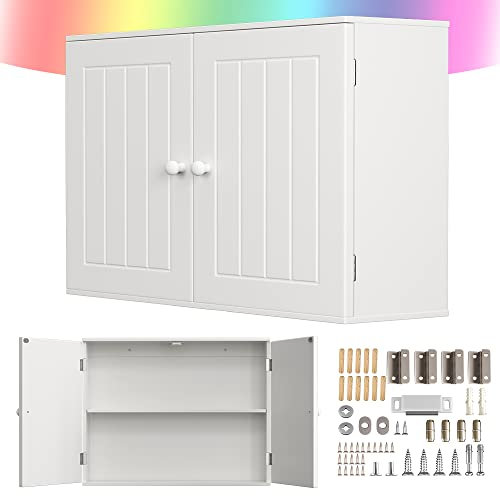 Badezimmer-Aufbewahrungsschrank mit Doppeltüren, verstellbare Regale, Organizer, Wandmontage, Wandschrank, Schrankeinheit für Wohnzimmer, Waschküche, weißer MDF-Bodenschrank – 50 cm Höhe