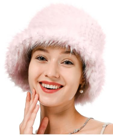 soul young dam vinter fuskpäls plysch hink hatt cloche hatt vinter päls varm fiskarhatt, Rosa, one size