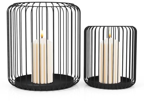 Portacandele cilindrico nero opaco, set di 2, gabbia