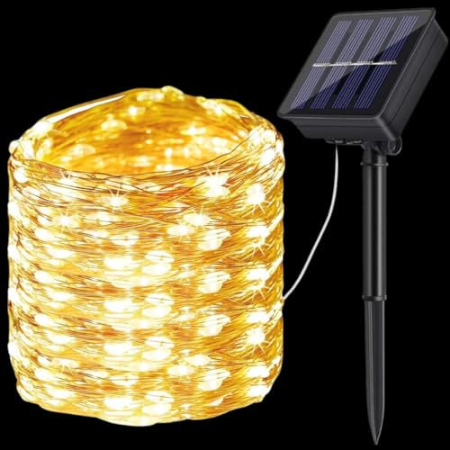 IlNegozioDiLuserna Coppia di Luci a Stringa LED Solari con Filo in Rame - Disponibili in 7m (50 LED) e 12m (100 LED) - Alimentate da Pannello Solare con Batteria Ricaricabile 2 PEZZI (12 METRI)