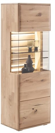 Lomadox Highboard Vitrinenschrank mit Beleuchtung in Eiche massiv geölt