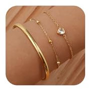 FLHEART Armband Damen Gold Armreif Armkette - 3 Stück Edelstahl Schmuck 14K Vergoldet Wasserfester Armreifen Verstellbare Ketten Armbänder Set Geschenk für Frauen Mädchen Freund Weihnachtsgeschenke