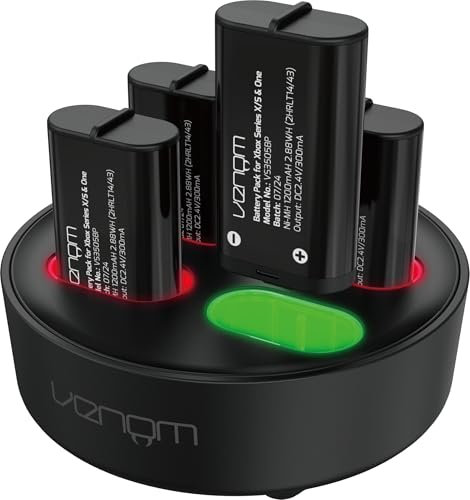 Venom Rechargeable Battery 4-Pack with Charging Dock - 2880mWh / 1200mAh for Xbox Series X & S/Xbox One