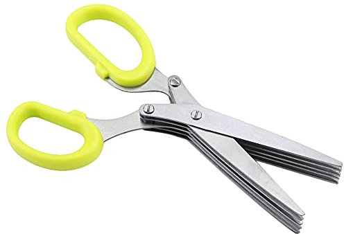 Cilantro Cutter, Stainless Steel 5 Layers Kitchen Scissors Vegetable Scissors Salad Scissors Shredded Tool for Chopping Basil Chive Parsley (Yellow)