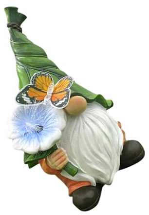 BESPORTBLE Figurine De Gnome De Jardin En Résine Solaire, Statue Lumineuse Extérieure, Décoration De Patio Robuste Avec Lampe Solaire Intégrée, Ornement Décoratif Pour Pelouse, Éclairage Écologique