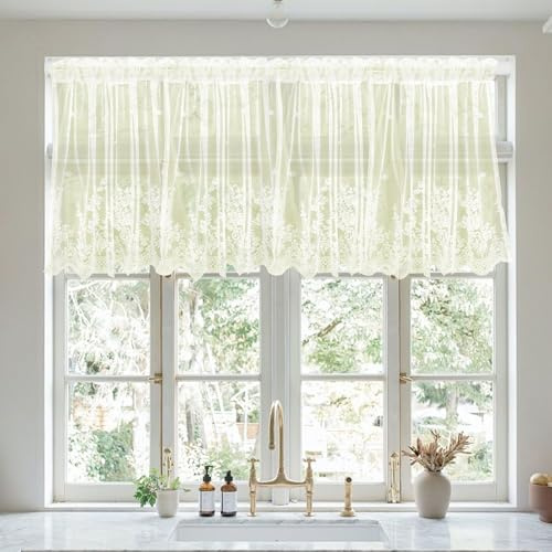 Cortina Corta para Ventana Cortina Cocina Visillo de Bistró Visillo Semi-sombreado para Cocina Salón Ventanas Baño 61 x 143 cm Beige