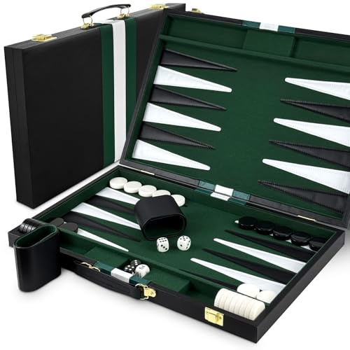 Lohofrnny Backgammon-set, 15 tum klassiskt backgammon fodral, 2 spelare brädspel bärbar resestrategi spel set för vuxna barn (18 tum, grön)
