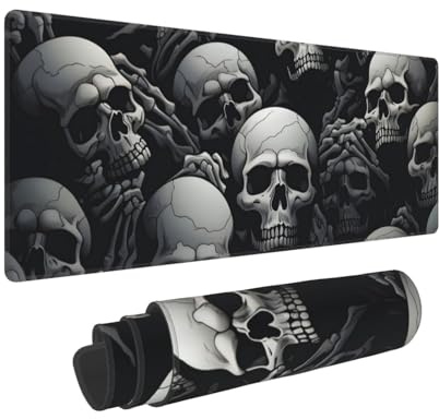 Mexpekil Skull Mouse Mat with Non-Slip Rubber Base 80 X 30cm Gaming Mouse Pad Large Desk Mat Waterproof Keyboard and Mouse Mat Computer Accessories for Office Home