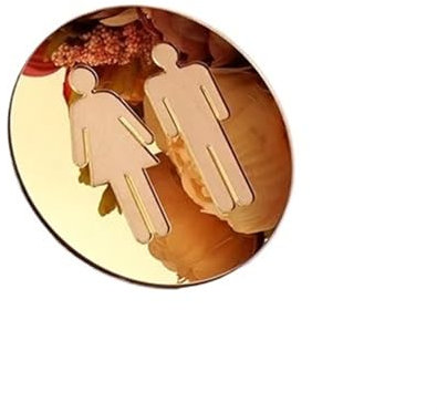 YDYAENIO Cartel WC Espejo 3D Redondo de 5mm, Letrero for Puerta de baño, WC, Base de Madera Moderna, Pegatina de Pared, decoración del hogar(Gold,4.7 in (12cm))