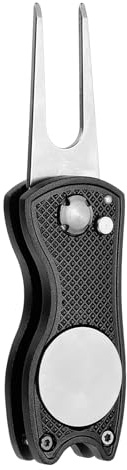 PATIKIL Herramienta De Reparación De Divots para Golf, Herramienta Plegable De Metal para Green con Marcador De Bola Magnético Y Tenedor De Acero Inoxidable para Golfistas, Negro
