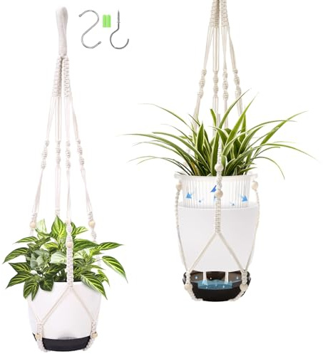 QCQHDU 2 Packt 18cm Blumentopf Hängend,86,4cm Makramee Blumenampel Hängend Innen & Außen,Hängetopf für Pflanzen,Hängeampel,Hängende Blumentöpfe,Blumentöpfe zum Aufhängen