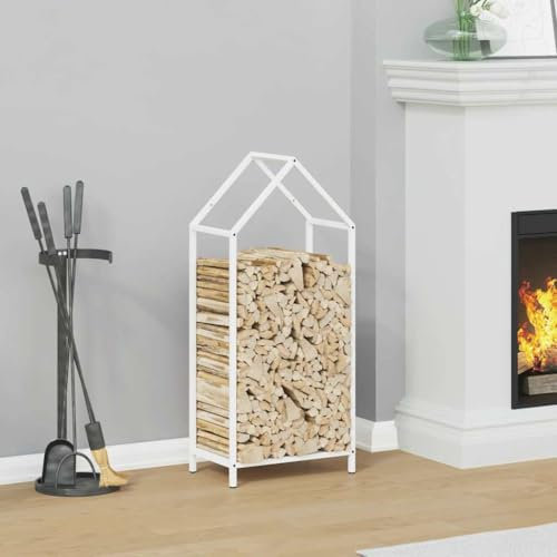 Rantry Arredo Rastrelliera per Legna da Ardere Bianca 40x25x90 cm, Mobilia Portalegna da Interno, Portalegna da Ardere, Porta Legna per Camino, Legnaia da Interno, Impilabile Stufa Ripiano Legno