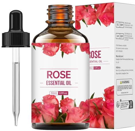 Aceite Esencial de Rosa 30ml, 100% Naturales Puros Aceites Esenciales de Aromaterapia, Aceite de Rosa de Grado Terapéutico para Humidificador Difusor, SPA, Masaje DIY Fabricación de Jabón para Velas