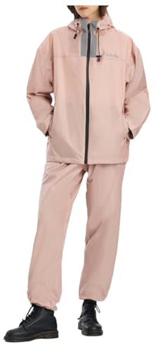 Duohropke Chubasquero para hombre y mujer, impermeable, transpirable, chubasquero y pantalones de lluvia, conjunto de lluvia ligero para ciclismo, pesca, senderismo, Rosa., L