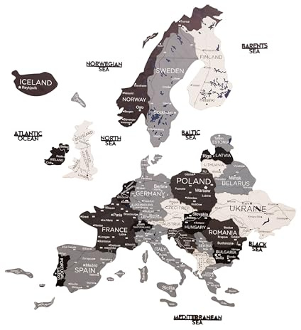 ENJOY THE WOOD 3D Holz Europa Karte - Wanddeko Landkarte Europa aus Holz - Europakarte zum Pinnen Wandkunst für Wohnzimmer, Büro oder Schlafzimmer - Perfektes Geschenk für Reisefans (Nordik, L)