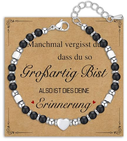 Damen Armband Perlenarmband Silber Edelstahl, Natürlichen Heilsteine Armbänder Edelstein Geschenke für Frauen Mädchen Armbander Geburtstagsgeschenk Schmuck (Schwarzer Onyx)