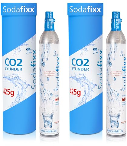 Sodafixx 2x CO2 Zylinder 60L Sprudelwasser - Kohlensäure Zylinder zum Einschrauben für Sodafixx Wassersprudler - Kompatibel mit vielen Wassersprudlern mit Schraubverschluss - abgefüllt in Deutschland