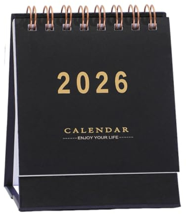 AEKZOX Mini calendrier de bureau, 1 pièce, de juillet 2025 à décembre 2026, Petit calendrier à rabat, calendrier mensuel 2025 2026, Pour la maison, le bureau, l'école (Mini) (Noir)