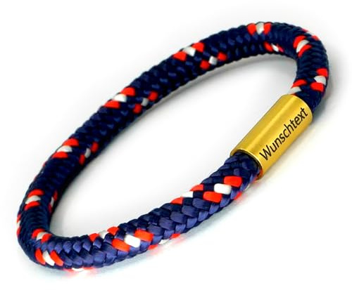 Generisch Segeltau Wunschgravur Armband Farbwahl 6 mm mit Edelstahl Magnetverschluss + Schmucketui | Damen Surfer Armband Herren | Maritim für Sie & Ihn | Outdoor und Freizeit Handgefertigt