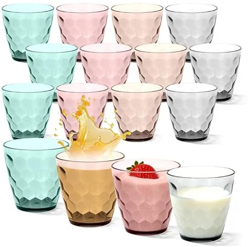 12 Stück Kunststoff Wassergläser, 325ml Bunte Trinkgläser, Trinkgläser Aus Kunststoff, Wiederverwendbar Trinkbecher Für Alltag Trinkgläsers Set, Für Zuhause, Büro, Restaurant, Café Und Outdoor