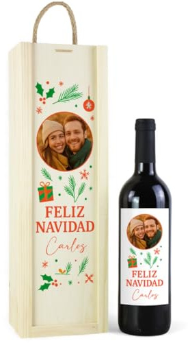 Genérico Botella de Vino Personalizada Feliz Navidad Caja Regalo Pareja Amigo Amiga Novio Novia (1 Botella + Caja Regalo)