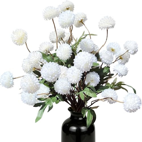 Kinisty Kunstblumen wie Echt 8 STK Weiß & Beige Chrysanthemen