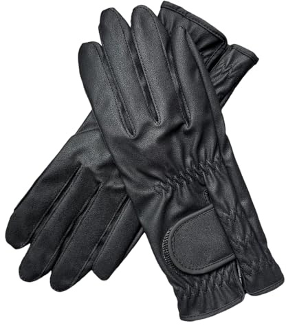 Harssidanzar Herren Reithandschuhe aus Kunstleder, Pferdereithandschuhe für Herren Schwarz XL, DM304