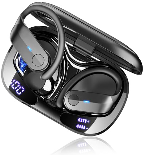 Ordtop 2026 Bluetooth Kopfhörer Sport, 70Std In Ear Kopfhörer Bluetooth 5.4, HiFi Stereo Tiefer Bass Kabellose Kopfhörer mit 4 Noise Cancelling Mic, IPX8 Wasserdicht Ohrhörer mit Ohrhaken, LED-Anzeige