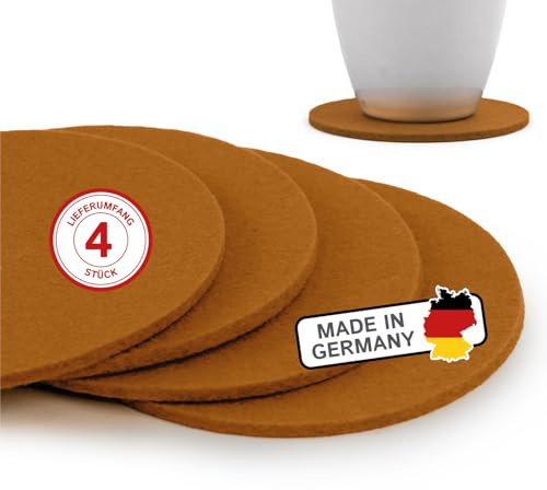filzbrand Filz Untersetzer rund für Gläser, Filzuntersetzer 4 Stück (4er Set), Ø 10 cm in braun, 3 mm dick, Glasuntersetzer, Getränkeuntersetzer aus Designfilz 100% Wolle – Made in Germany