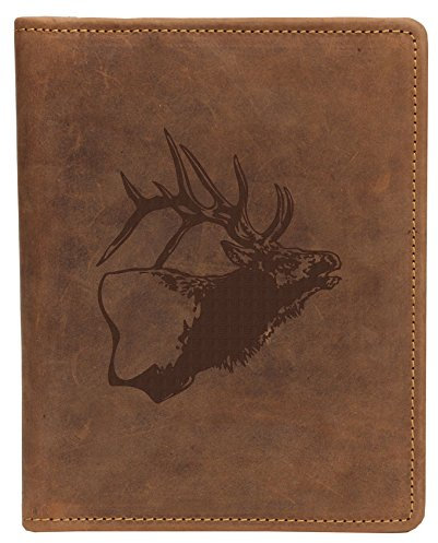 Greenburry Vintage Look Aktenmappe Schreibmappe mit Rotwild Motiv, DIN A5 Ledermappe mit Hirsch, perfekte Geschenk für Jäger