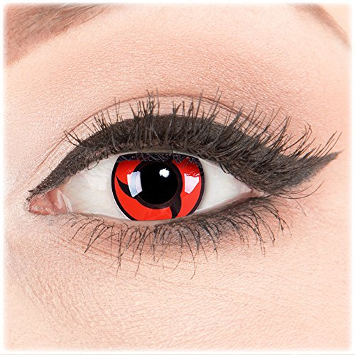 Farbige Kontaktlinsen zu Fasching Karneval Halloween 1 Paar Crazy Fun rote schwarze 'Itachi' mit Kombilösung (60ml) + Behälter - Topqualität von 'Glamlens' ohne Stärke