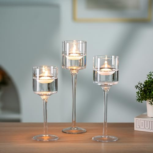 Nuptio Teelichthalter 3 Stück Glas Kerzenhalter für Teelicht & Schwimmkerzen Hohe Elegante Stumpenkerzenhalter für Hochzeit Party Tisch Weihnachten Tafelaufsätze Wohnzimmer Heimdekoration