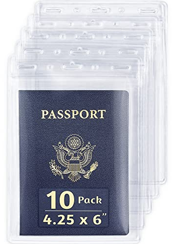 EcoEarth 10 x 15 cm pass och korthållare med mjuk kant (klar, 10 pack) – extra stor (XXL) vertikal ID-hållare – återförslutningsbar och vattentät identifiering namnkorthållare