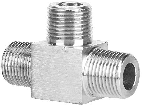 Conexiones de tubería de 3 vías Conector de acoplador de instalación de tubería Conector de tubería de rosca macho de acero inoxidable 304 Tipo de te de rosca macho BSP para agua/gas/aceite(Male 1/4)