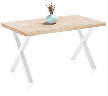Adec Group X-Loft, Mesa de Comedor, Mesa de Salon, Acabado en Roble Salvaje y Patas Metalicas Blanco, Medidas: 140 cm (Largo) x 80 cm (Ancho) x 76 cm (Alto)