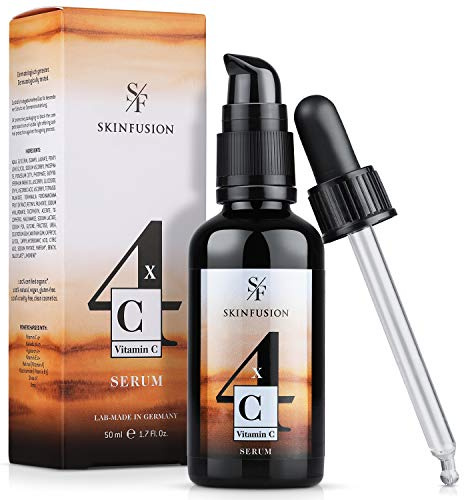 SKINFUSION 4-Fach Bio Vitamin C Serum hochdosiert 50 ml – vegane 4-Fach-Vitamin C-Formel mit Hyaluronsäure & Booster-Wirkstoffen – cleane Anti-Aging-Pflege für eine jugendlich frische Haut