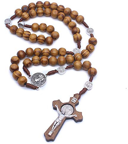 Jiali Q 2 Stück Halskette mit Rosenkranz aus Holz, handgefertigt, Kreuz, religiöser Schmuck