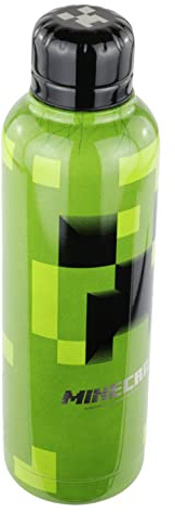 Minecraft Creeper Trinkflasche Kinder grün - Edelstahl 515 ml, doppelwandig und auslaufsicher, für Kohlensäure geeignet - Isolierflasche für Schule, Sport und Freizeit - hält kalt und warm