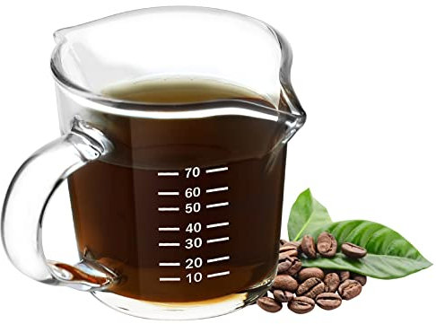 Glass Measuring Cup Jugs Espresso Shot Glasses Double Spouts Measuring Cup with Wooden Handle Clear Pitcher Triple Milk Cup for Barista Home Cafe Bar Party