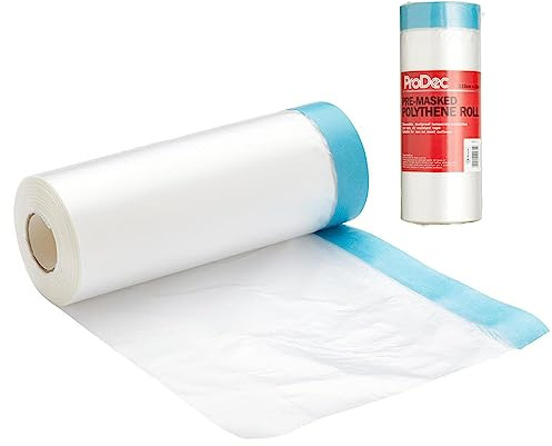 ProDec 110 cm x 25 m förmaskerad dammduk av polyeten, dammtät och vattentät, idealisk för att täcka och skydda golv och möbler vid målning och dekorering