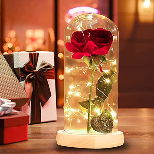 Dream Loom Die Schöne und das Biest Rose - Für Immer Rote Rose Mit Licht in Verzauberter Kuppel - Nie Verblassende Seidenrose für Muttertag, Jahrestag, Geburtstag, Valentinstag, Raumdekoration