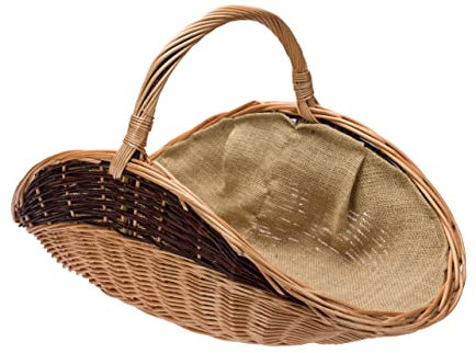 Panier en Osier pour Bois avec Toile de Jute 60 x 34 cm | Rangement de Cheminée | Panier à Bûches