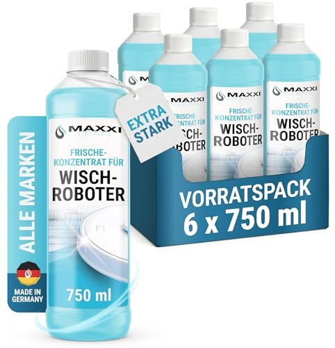 Maxxi Clean 6 x 750 ml Reinigungsmittel für Saugroboter mit Wischfunktion I Konzentrat mit Frische Duft I Universalreiniger für Fliesen, Laminat, Parkett I kompatibel mit gängigen Herstellern