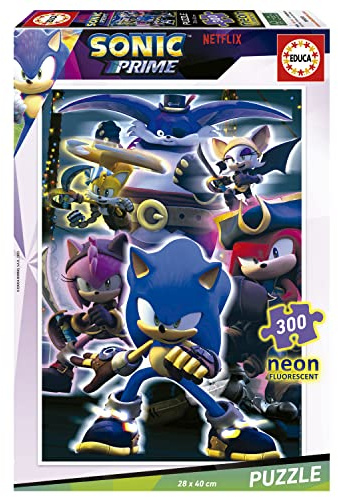 Educa - Puzzle Sonic Prime Neon | 300 Teile Leuchtpuzzle | Sonic Puzzle, Neon im Dunkeln leuchten | ab 6 Jahren (19630)