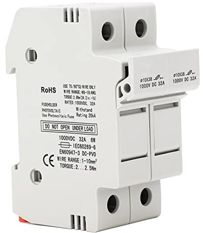 DC Sicherungshalter, Kunststoffgehäuse, Hochfestes Porzellan, Hochreiner Quarzsand, 2P 32A 10X38 PV Sicherungshalter, 30A PV Sicherung 1000VDC für Kurzschluss und Leerlaufschutz