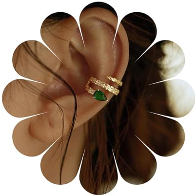 Aneneiceera Boho Cz Esmeralda Círculo Cuff Pendientes De Oro De Ancho Anillo De Hélice De Cristal Verde No Perforados Clip En Minimalista Earcuff Pendientes De Joyería Para Mujeres Y Niñas (oro)