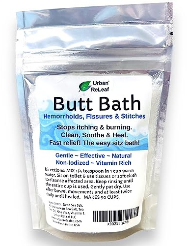 Urban ReLeaf Butt Bath 6 oz. Bag! Hemorrhoids, Fissures & Stitches. Helps itching & Burning. Clean, Soothe & Calm. The Easy Sitz Bath! Fresh & Warm, Sea Salt Soak. Gentle Relief, 100% Natural