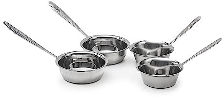 2 Pcs Cocotte 3.15 Inch and 2 Pcs Cocotte 3.54 Inch - Mini Cocotte with Handle - Ramekin for Baking Julienne, of Stainless Steel, Oven Safe, OFXDD
