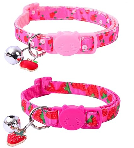 2 Pack Collari per Gatti Collari per Gatto Regolabili con Campanelli Fibbia Sicura a Sgancio Rapido Collari per Gatto stile Frutta Regolabile Collare Gatto